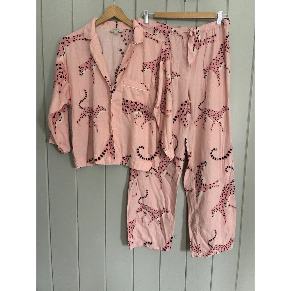 Loft Sleep Pajamas S Small Pink Panther Print 2-Piece Set L/S Collar